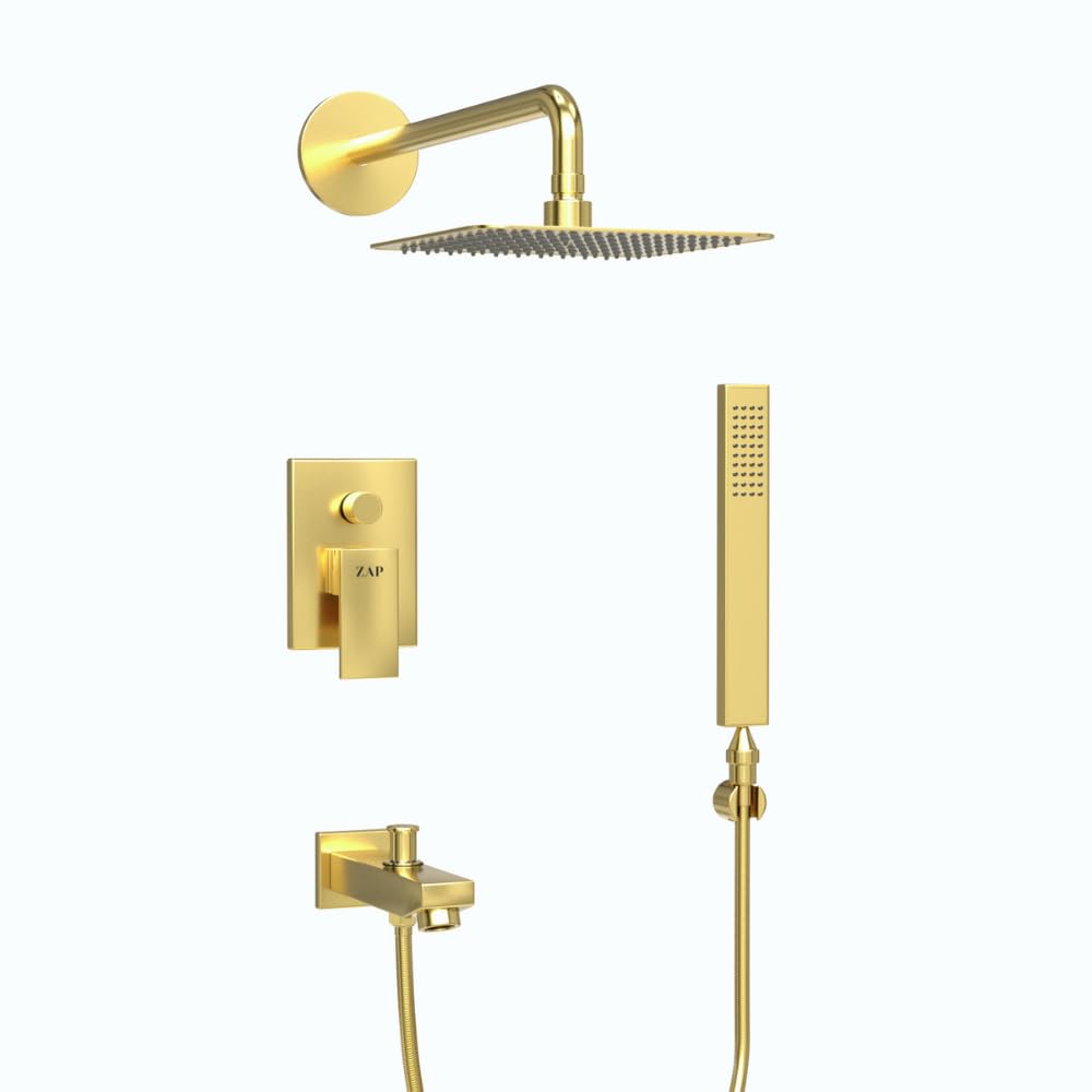 Elixir Series 5633 Brass Diverter With Hand shower And Overhead Shower head Gold Coated