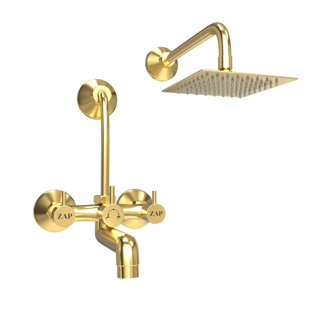 Elixir Gold Series High Grade Brass 2 in 1 Wall Mixer With L Bend / Overhead Shower / Hand Shower Set