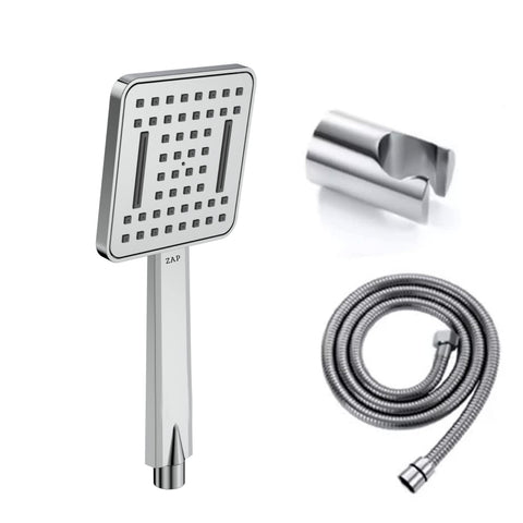 FX7653 Hand Shower with Stand and Hose Pipe Flexible Silicone Nozzles, Stainless Steel Finish, Lightweight, Great Grip, Precise Water Flow(Ultra Modern Sleek, Rain and Soft Spray)