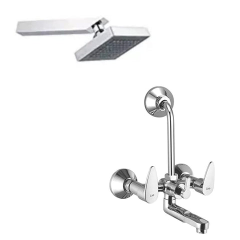 Brezza Series Combo of 1 Brezza 2 in 1 Wall Mixer with Cartridge and 1 Abs Overhead shower 4Inch Shower Square SS 9 Inch Shower Arm