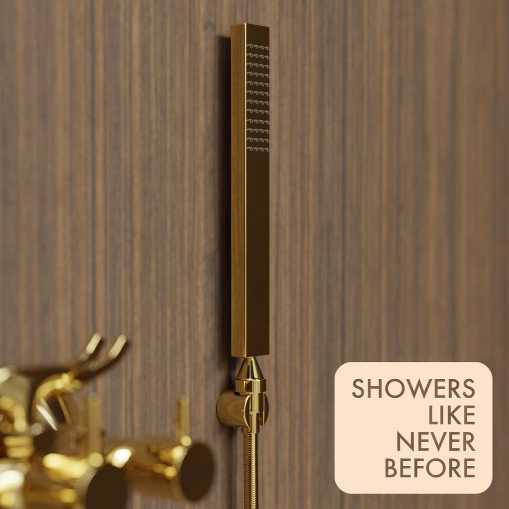 Elixir Gold Series High Grade Brass 2 in 1 Wall Mixer With L Bend / Overhead Shower / Hand Shower Set