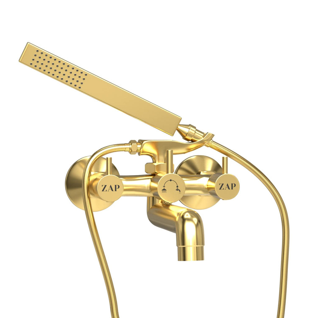 Elixir Gold Series High Grade Brass 2 in 1 Wall Mixer With L Bend / Overhead Shower / Hand Shower Set