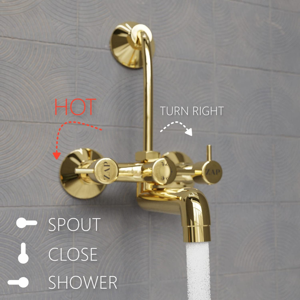 Elixir Gold Series High Grade Brass 2 in 1 Wall Mixer With L Bend / Overhead Shower / Hand Shower Set