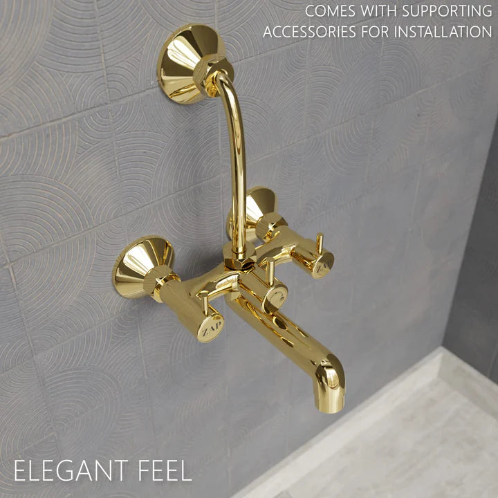 Elixir Gold Series High Grade Brass 2 in 1 Wall Mixer With L Bend / Overhead Shower / Hand Shower Set